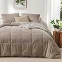 KASENTEX King Size Comforter set, Fluffy Corduroy Comforter Set of 3 Duvet Insert,cozy Down Alternative, with Soft Brushed Microfiber Reverse, bedding sets Box Stitched for All-Season, Light Brown