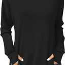 JUSTFASHIONNOW Tunic Tops for Women Casual Long Sleeve Turtle Neck Shirts Thumb Hole Curved Hem Tops Fall Fashion (Black, S)