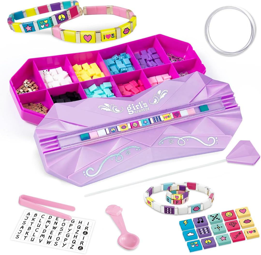 P&C Bead Bracelet Making Kit for Girls 8-12 DIY Bracelet Maker with 220+ Beads, Storage Box, Letter Stickers & Tools - Jewelry Making Kit for Kids Arts and Crafts Set Birthday Christmas Gift