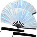 Fans for Line Dancing, 8 Pcs Boots On The Ground Hand Fan, Large Clacking Pop Fans Handheld That Make Sound, Women Men Foldable Clapping Fan for Line Dancing (Laser Silver8)