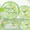 171pcs Margs and Matrimony Bachelorette Tableware Set, Margarita Party Decorations Include Margs and Matrimony Banner 50 Thickened Plates 2 Tablecloths for margarita party