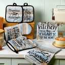 Sratte 6 Pcs Kitchen Decor Accessories Set Farmhouse Towels Pot Holders Oven Mitts Set 2 Dish Towels 2 Potholders 2 Cooking Mittens Oven Glove for Christmas Baking Cooking Supply(Brown Green,Kitchen)