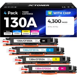 130A Toner Cartridge Set 4-Pack High Yield Replacement for HP 130A CF350A CF351A CF352A CF353A Compatible with HP Color LaserJet Pro MFP M176n M177fw Printer Ink M176 M177 (Black Cyan Yellow Magenta