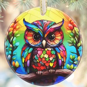 4 x Christmas Ornaments, 3.5 Inch Ceramic Owl Hanging Ornament, Christmas Tree Ornaments, Gifts for Family, Xmas Gifts, Unique Gift Idea, Perfect for Holiday Party, Tree, Window, Wall Decor