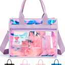 Fammart Iridescent Clear Beach Bag for Women, Jelly Tote Bag Waterproof Sandproof Pool Bag Cruise Vacation Essentials