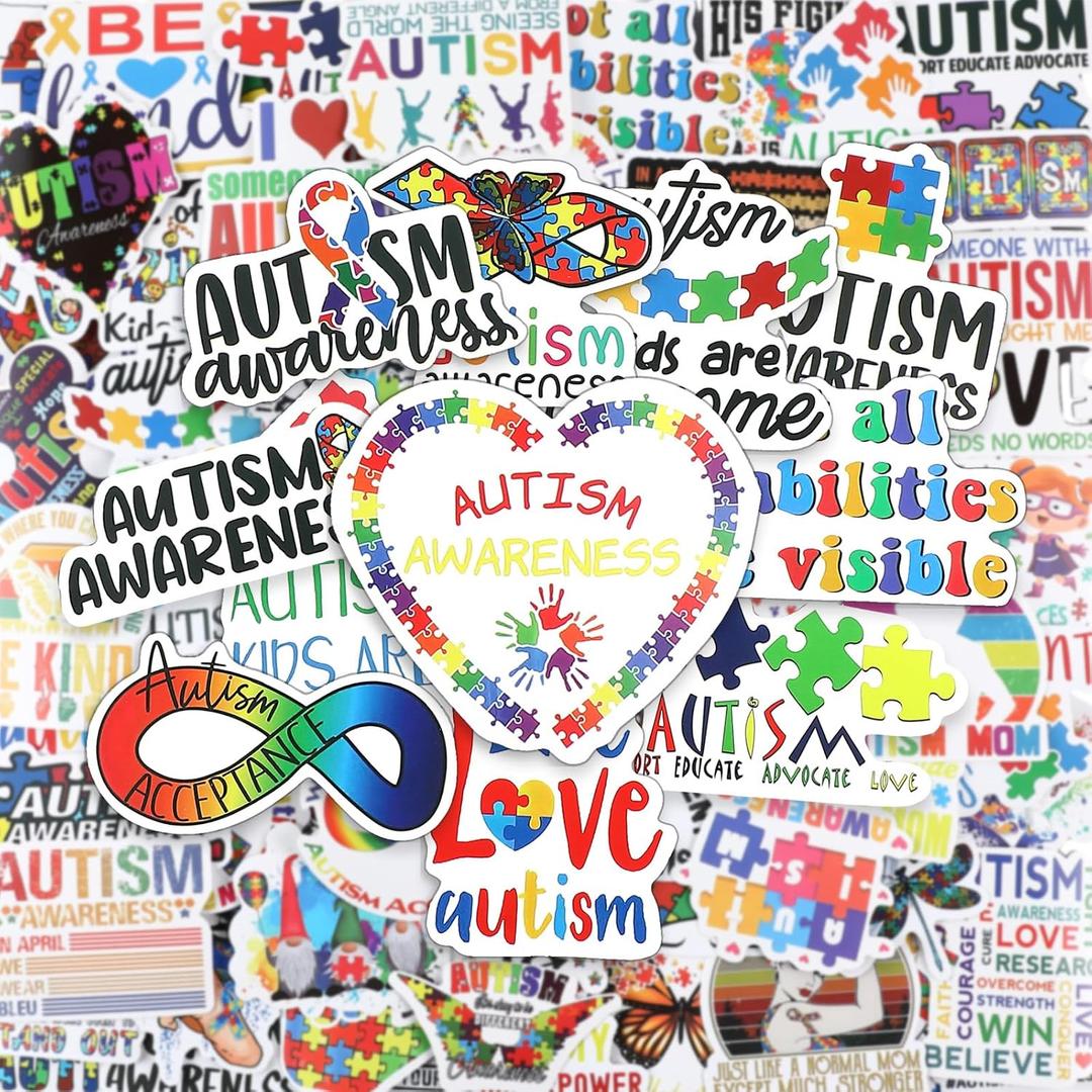 Sabary 200 Pcs Autism Awareness Stickers Pack Aesthetic Vinyl Waterproof Decals Inspirational Stickers for Water Bottles Laptop Luggage Cup Computer Phone Skateboard Guitar Snowboard Decoration