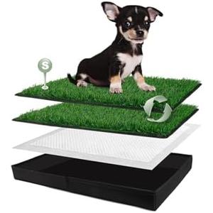 HQ4US 4LEGS Dog Grass Pad with Foldable Dog Litter Box, Small Liner Base (23”×15”) for Balcony, 2 Artficial Grass Pee Pads for Dogs, Pee Pad Holder, Potty Training