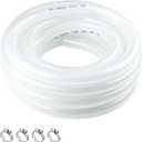 High Pressure Braided Clear Flexible PVC Tubing 3/4" ID x 1" OD - 25 Ft Heavy Duty Reinforced Vinyl Hose with 4 Stainless Clamps