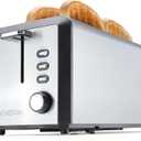 4 Slice Long Slot Stainless Steel Toaster with Extra Wide 1.5 Slots, 6 Shade Browning Settings, Defrost Reheat Cancel Functions, Even Toasting for Artisan & Sourdough Bread, Removable Crumb Tray (4 pieces regular style)