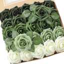 Floroom Artificial Flowers 25pcs Real Looking Forest Green Ombre Colors Foam Fake Roses with Stems for DIY Wedding Bouquets Bridal Shower Centerpieces Sage Green Floral Arrangements Decorations (25pcs Regular 3", Shades of Forest)