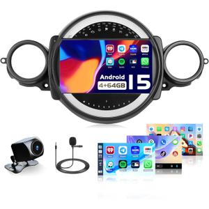 4+64G Android 15 Car Radio for Mini Cooper R56 2007-2014, 9 inch Capacitive HD Touch Screen for R56 Head Unit with Carplay Android Auto/5GHz WiFi/GPS Navigation/Bluetooth 5.0/1280 * 720/32EQ