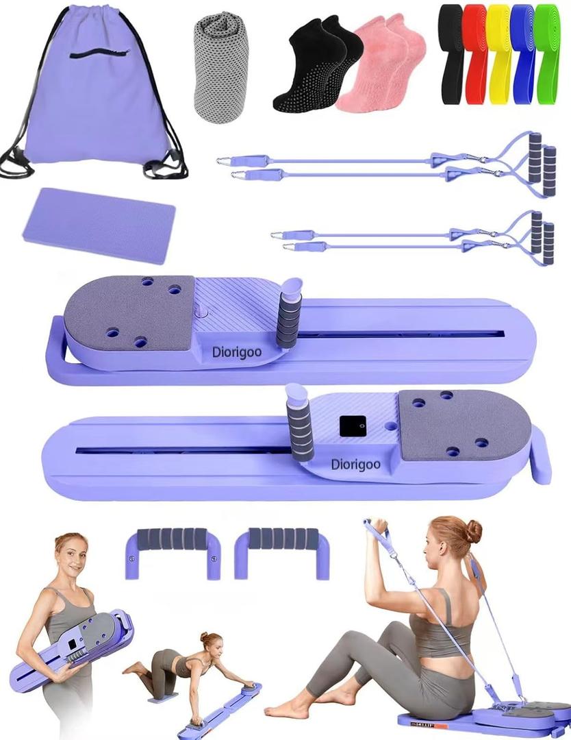 Pilates Board,Pilates Reformer Set,6 in 1 Pilates Equipment for Home Workout,Full Body Workout, Universal Portable Gym Equipment for Core Strength and Training with Timer/Calorie Counter