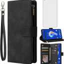 Asuwish Compatible with Asus ZenFone 9 Wallet Case and Tempered Glass Screen Protector Leather Flip Cover Card Holder Stand Cell Accessories Kickstand Protective Phone Cases for ZenFone8 Women Black