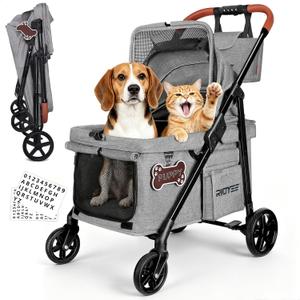 RIDYEE Foldable Dog Stroller for Small & Medium Dogs & Cats up to 44 lb | All-Terrain Shock Absorbing Wheels, Ventilated & Fully Shaded, Low-Entry Design, Lightweight