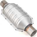 2 Inch 2" Inlet/Outlet Catalytic Converter Universal High Flow Front Cat Convertor Direct-Fit with O2 Port & Heat Shield (1 pack)