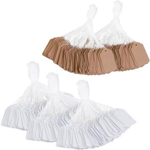 500PCS Price Tags with String, White Strung Marking Tag, Brown Paper String Tags for Pricing, Paper Hang Tags for Jewelry, Clothing, Key, Gift Merchandise 1.75 x 1.1 inch
