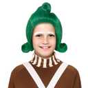 Miss U Hair Short Wavy Vibrant Green Wig with White Eyebrow Set Cosplay Outfit Wig (Child)