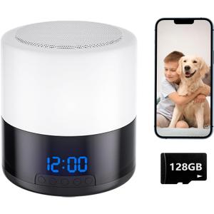 Zyee Syee Security Camera with Bluetooth Speaker, 1080P Wireless Indoor Camera for Home Security/Baby/Pet, Clock Camera with Rotating Lens, Night Light, Motion Detection (Included 128GB SD Card)