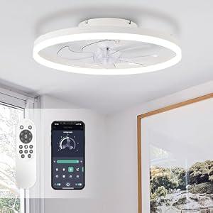 STERREN Ceiling Fans with Lights, 20" White Low Profile Ceiling Fan