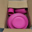 Wheat Straw Dinnerware Set 40 PCS | Service for 8 | Unbreakable Plates and Bowls Sets Plastic Reusable Dishes Sets Dinner Plates, Cereal Bowls, Water Cups Kitchen Set for Home RV- Pink