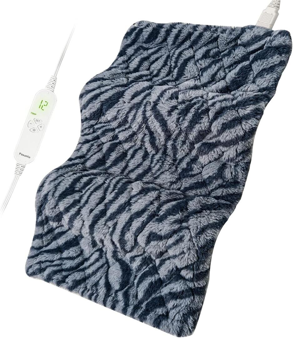 Full Weighted Heating Pad for Back, Neck, and Shoulder Pain Relief with Auto Shut Off, Extra Large 12 x 24, Grey Blue-PLH02