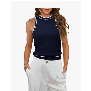 MIHOLL Women Summer Racerback Tank Tops Cute Sleeveless Halter Neck Tank Top Trendy Ribbed Cropped Tank Shirts, Size -M