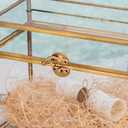 NCYP Small 9.8 x 5.6 x 7.7 Inch Wedding Glass Cards Box with Slot - Gold Envelope Card Holder for Birthday Party Reception, Home Indoor Decor - Slot Length 7.1 Inches (No Lock)