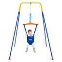 FUNLIO Baby Jumper with Stand for 6-24 Months, Infant Jumper for Indoor/Outdoor Play, Toddler Jumper for Baby Girl/Boy, with Adjustable Chain, Easy to Assemble & Store (with Stand) (Blue)