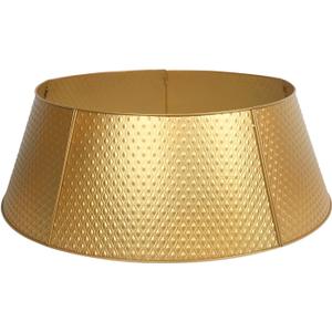 FORUP Metal Christmas Tree Collar - Top 20.8"/ Bottom 27.5" Gold Diamond Pattern, Modern Tree Skirt Alternative for Stand Protection & Pet Safety, Fits Trees Up to 7.5 Ft