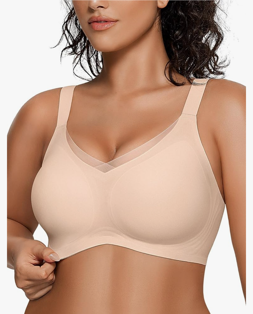 OEAK Women's Wireless Bras V Mesh Comfortable Bralette Supportive T-shirt Bra No Underwire Seamless Push Up Everyday Bras, 3XL