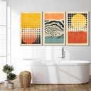 3Pcs Abstract Color Blocks Wall Art Mid Century Geometric Illustrations Posters Prints Boho Neutral Block Painting Pictures Colorful Minimalist Blocks Canvas for Room Office Wall Decor Framed