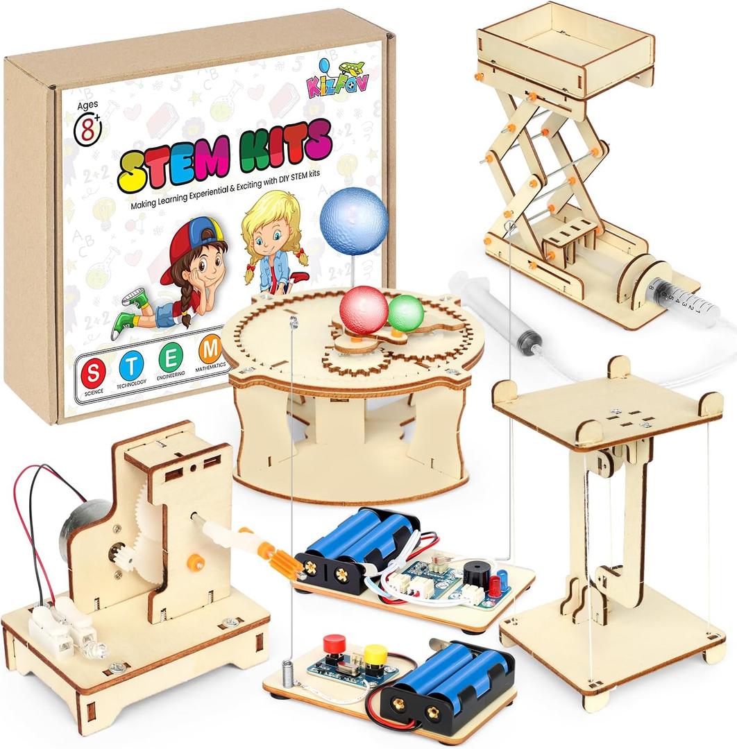 5 in 1 STEM Kits Projects for Kids, STEM Toys Crafts for Boys, Girls, Ages 8+, Science Building Toys Kits for Kids, 3D Wooden Puzzles, Birthday Gift for Boys Girls 8 9 10 11 12 Years Old