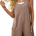 Yeokou Casual Sleeveless Rompers for Women Summer Beach Vacation Stretchy Cotton Racerback Overall Shorts with Pockets (Large, Khaki)