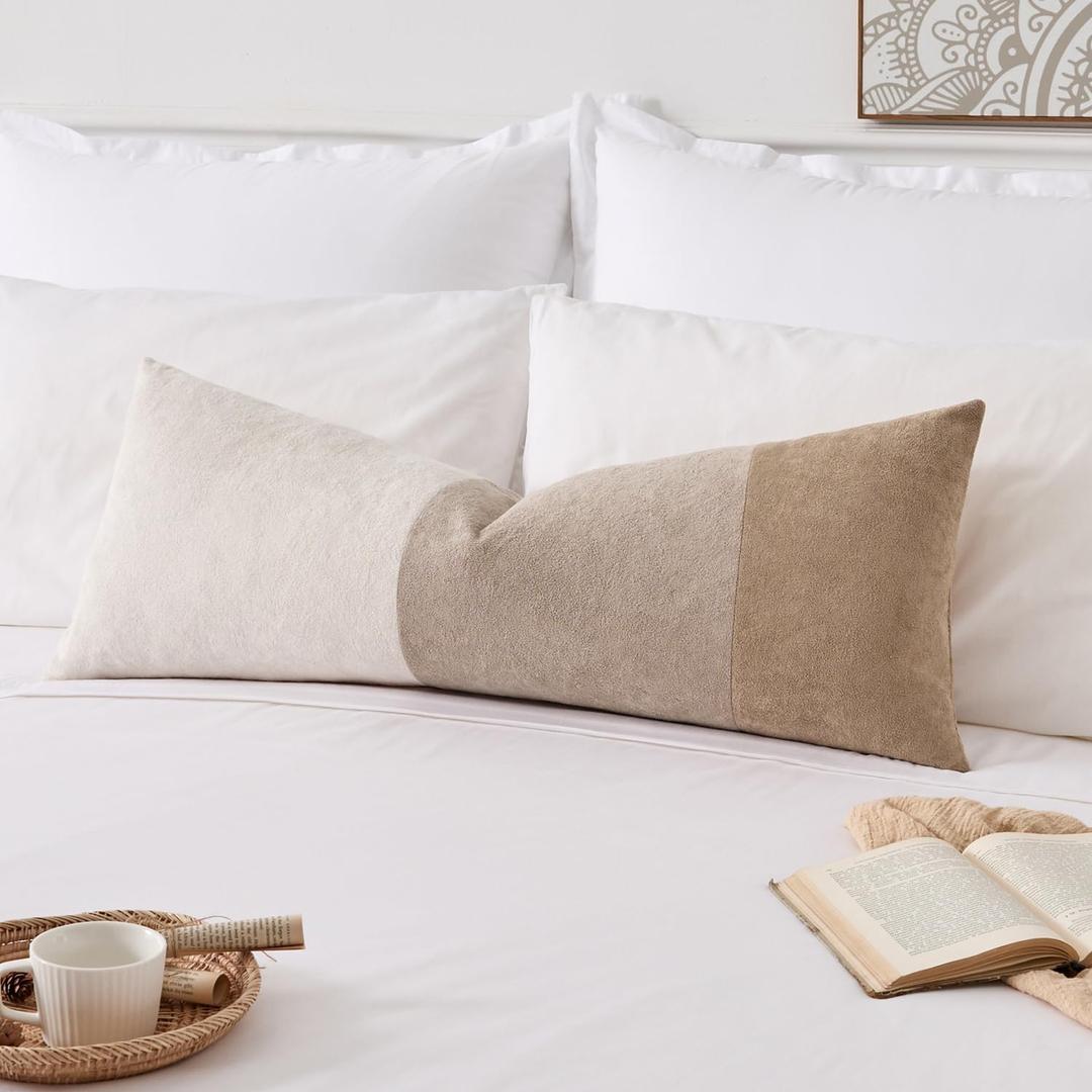 Kevin Textile 14x36 Inch Long Lumbar Cover 1 Pack Three-Colour Patchwork Soft Textured Waterproof Rectangle Cushion Elegant Accent Pillows for Couch Sofa Chair Bed Home Decor Indoor Outdoor Brown