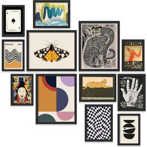97 Decor Eclectic Wall Art Framed - Modern Maximalist Wall Decor, Unique Colorful Prints For Wall Decorations Aesthetic Pictures, Retro Framed Gallery Wall Art Set Artsy Room Posters For Home Bedroom (BLACK FRAME)