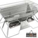 CAMPINGMOON Large Portable Campfire Fire Pit BBQ Grill Stainless Steel Foldable Collapsible Wood Burning Charcoal Grill for Heavy Duty Outdoor Cooking RV Camping, 20x13-inch, Carry Bag included MT-3