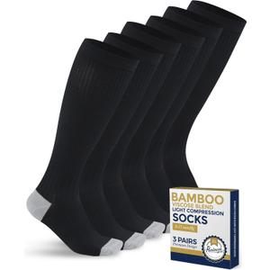 Pembrook Bamboo Viscose Light Compression Socks - 3 Pairs | 8-15 mmhg Compression Socks | Knee High Comfort Support Socks (Large)