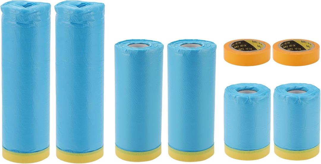 ACROPIX Masking Paper with Tape Pre-Taped Paper Film Kit with 2 Rolls of Tape 2000x55cm / 65.62ftx21.65 Blue Yellow PE Film Paper