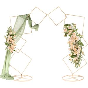Square Wedding Arch Backdrop Stand Set of 2, Gold Metal Flower Display Stands, 4-tier Party Balloon Arch Stands, Floral Backdrop Frame Display Racks for Birthday Party Christmas Wedding Home Decor