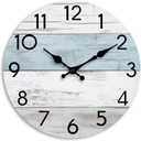 Wall Clock Silent Non-Ticking Wooden Clocks Battery Operated 16 Inch Small Country Retro Rustic and Beach Style Decorative for Living Room, Kitchen, Home, Bathroom, Bedroom (Blue)