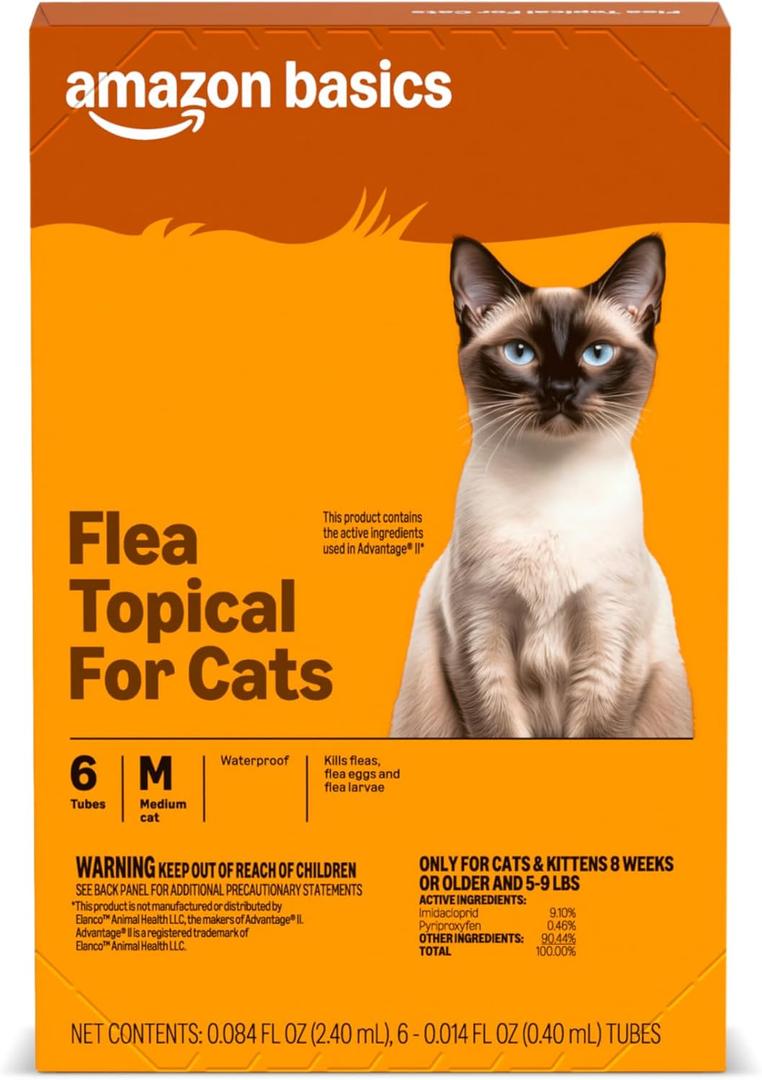 Amazon Basics Topical Flea Treatment for Medium Cats (5-9 Pounds), 6 Count