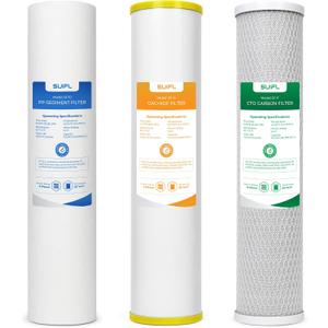4.5 * 20 3 Stage Whole House Water Filter Set, Compatible with SimPure DB20P-3, iSpring WGB32B-KS, F3WGB32BKS, HQUA WF3-01, Express Water FLTWH2045CGS1, Pack with PP, GAC and CTO Filter, 1 Set