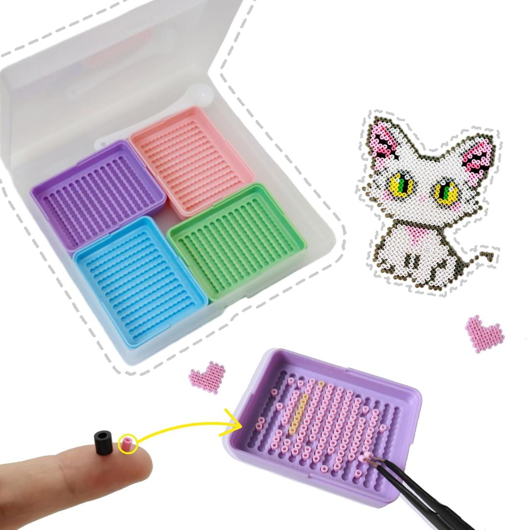 2.6mm Mini Fuse Beads Picking Tray Kit, User-Friendly Efficient Sorting Trays for 2.6mm Iron Beads with 4 Trays,1 Storage Box,1 Spoon