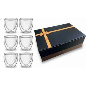 TEEM Double Wall Espresso Cups Set of 6, 2.7oz (80ml) Borosilicate Glass – Insulated Shot Glasses Hot and Cold Drinks, Heat Resistant, Dishwasher & Microwave Safe, Gift Box - Coffee, Tea, Liqueur