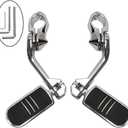 Motorcycle Highway Pegs Crash Bar Adjustable Foot Peg Compatible with Softail Sportster Electra Road Glide Road King Street Glide with 1.25" Engine Guard Chrome Long Angled