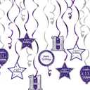 Happy 11th Birthday Purple & Silver Glitter Swirls Streamers Party Decorations - 15 Pcs 11th Birthday Hanging Swirls Streamers Kit,Cheers to Eleven Years Old Bday Party Sign