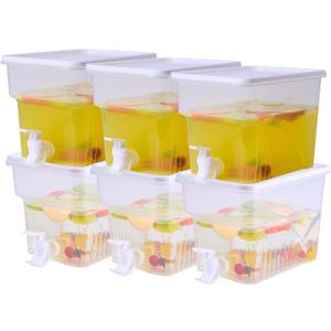6 Pack 1.3 Gallon Fridge Drink Beverage Dispenser with Spigot, Leak-Proof Plastic Water Container Ice Juice Dispenser with Spigot for Party Daily Use