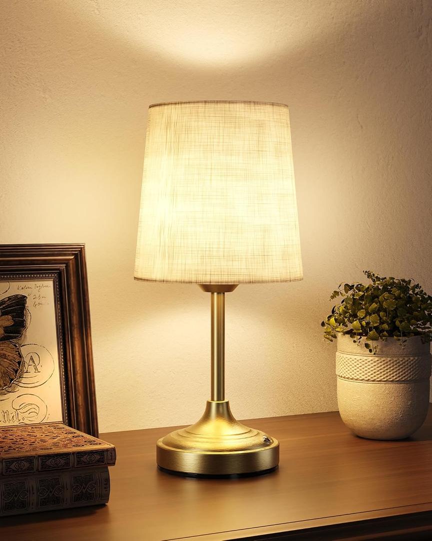 Cordless Table Lamp, 8000mAh, Ambient Light, Dimmable, Touch Control, 2700K, Small, Portable, LED, Wireless, Rechargeable, Cordless, Desk Lamp, Kitchen Lamp, Fabric Shade, for Dining Room, Bedroom (13" Single)