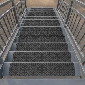 Arttown 5 Pcs 30" x 8" Grey European Embossing Outdoor Step Carpet Treads Peel and Stick for Outdoor Wooden Steps Stairs Non-Slip Self-Adhesive Carpet Stair Treads for Kids, Elderly and Pets
