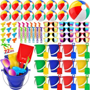 GIFTINBOX Mega Pool Party Beach Party Favors - 72pcs Pool Toys For Kids Ages 3 4 5 6 7 8 Beach Balls Bulk, Kids Sunglasses, Bubble Wands, Summer Toys for Party Supplies Birthday
